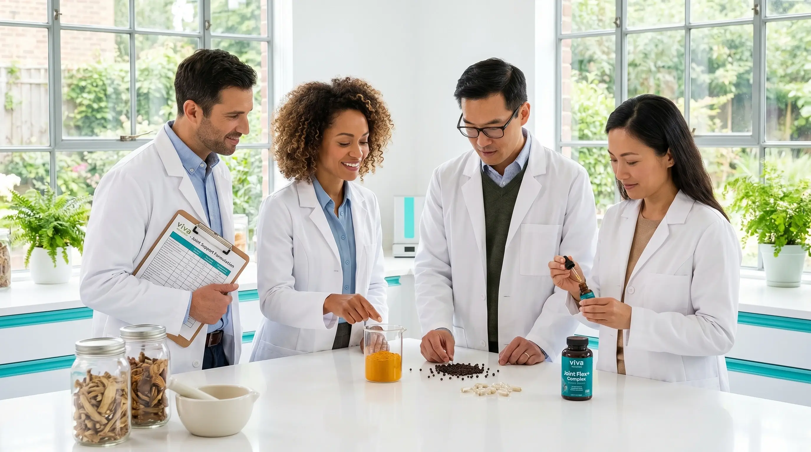 Viva Naturals Joint Support team working in a modern wellness lab